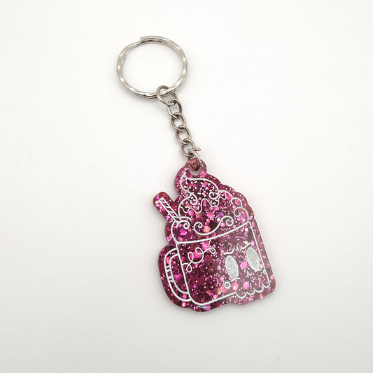 Hot Chocolate Mug Keyring - Dark Red (Right)