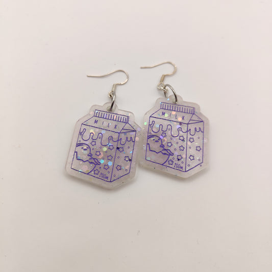 Egg Milk Carton Earrings - Purple / White
