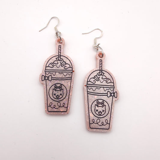 Milkshake Spooky Cat Earrings - Pink Shimmer