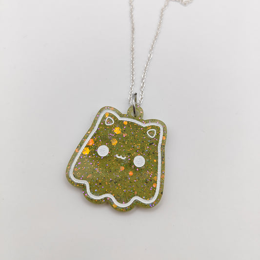 Ghost Cat Necklace - Green