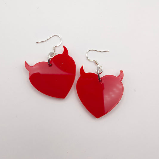 Devil Heart Earrings - Red