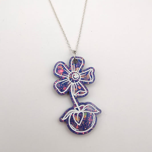 Flower Monster Necklace - Blue Sparkles