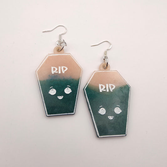 Coffin Kawaii Earrings - Teal/Pink