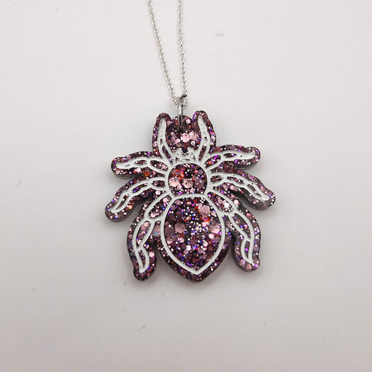 Spider Necklace - Black/Pink Sparkles