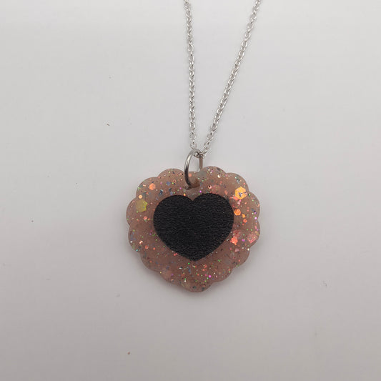 Double Heart Necklace - Pink/Black