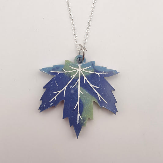 Autumn Leaf Necklace - Blue / Green