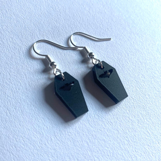 Bat Coffin Earrings - Black