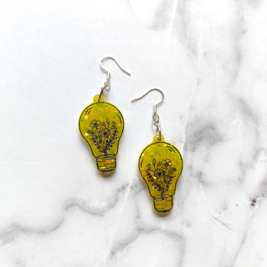 Lightbulb Flower Earrings - Yellow Sparkles