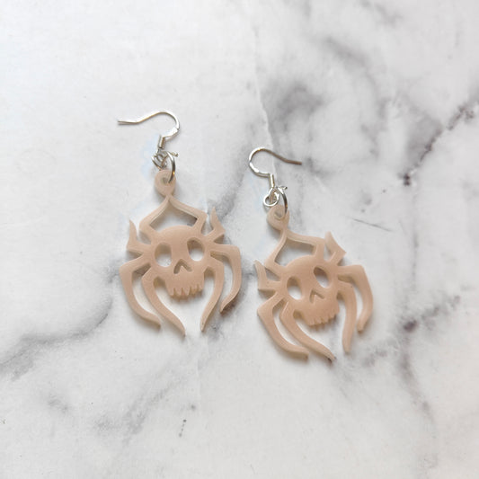 Spider Skull (Large) Earrings - Pink