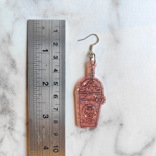 Milkshake Spooky Cat Earrings - Pink Sparkles