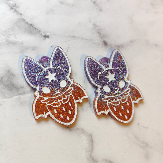 Bats in Strawberries Earrings - Glitter Halloween