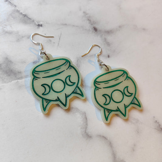 Witch’s Cauldron Earrings - Light Green