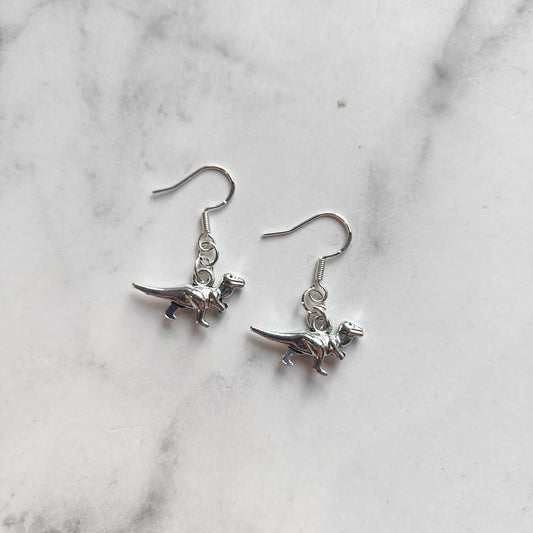 Dinosaur T-Rex Earrings - Silver