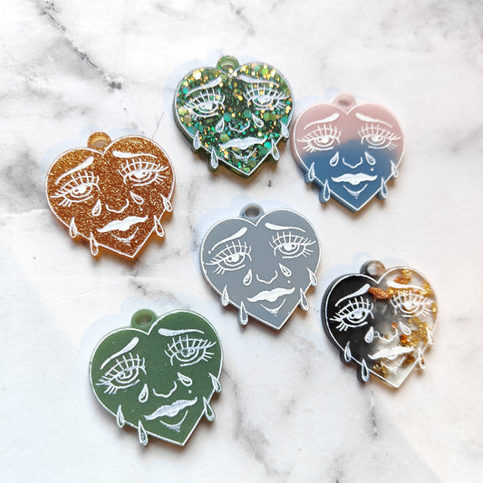 Crying Heart Tattoo Earrings - Green