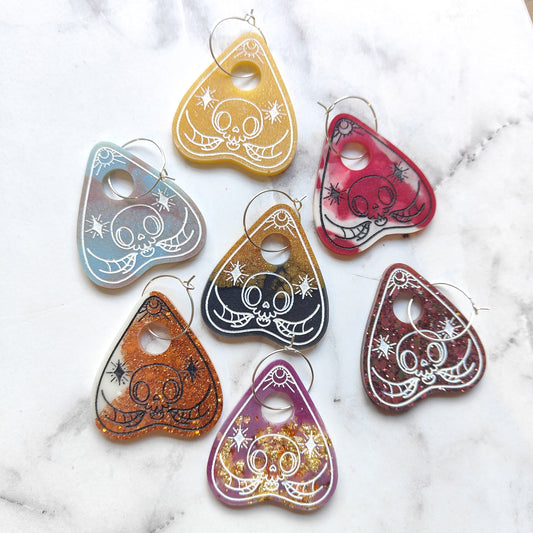 Ouija Board Earrings - Dark Red Sparkles