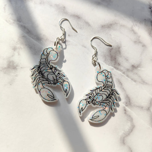 Scorpion Earrings - White Sparkles