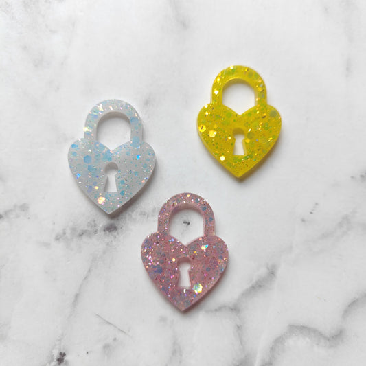 Heart Padlock Earrings - Yellow Sparkles