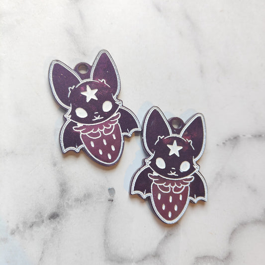 Bats in Strawberries Earrings - Purple