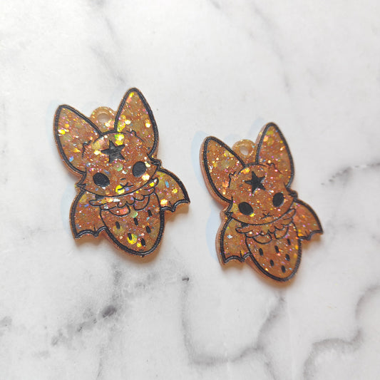 Bats in Strawberries Earrings - Orange Sparkles