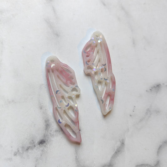 Fairy Wing Earrings - Pink/White