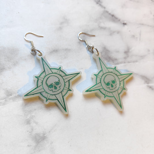 Skull Compass Earrings - Green