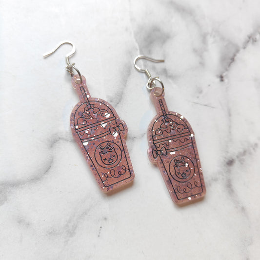 Milkshake Spooky Cat Earrings - Pink Sparkles