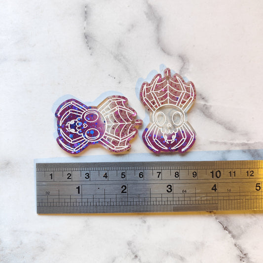 Spider Skull Earrings - Pink/Purple