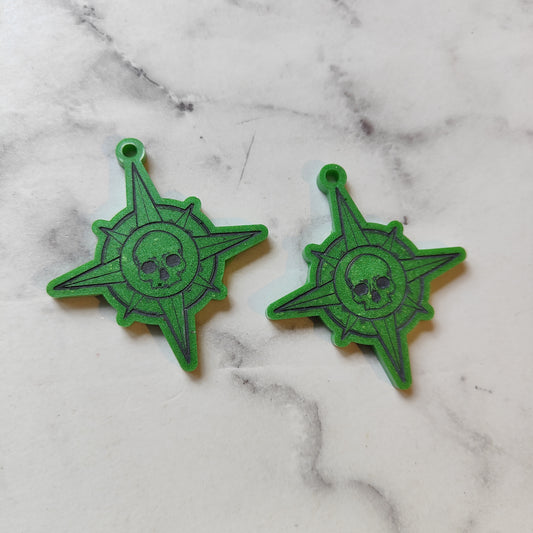 Skull Compass Earrings - Green