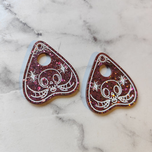 Ouija Board Earrings - Dark Red Sparkles
