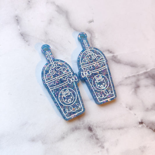 Milkshake Spooky Cat Earrings - Blue Sparkles