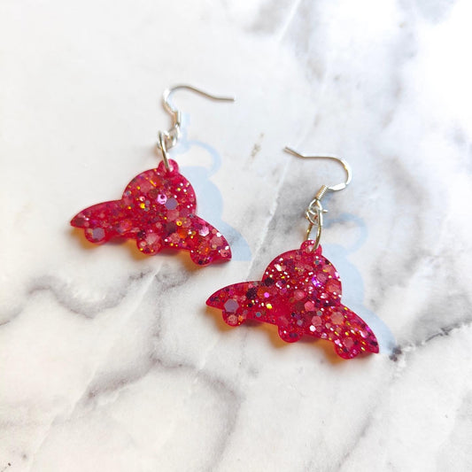 UFO Earrings - Red Sparkles
