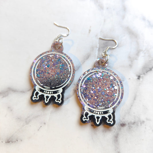 Magical Crystal Ball Earrings - Purple/Black