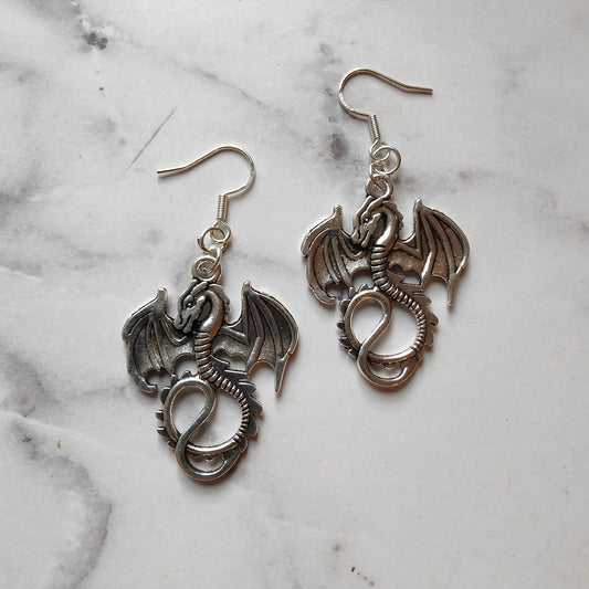 Dragon Earrings - Silver