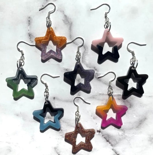 Star Earrings - Light Green Sparkles