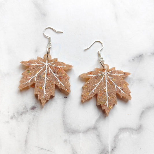Autumn Leaf Earrings - Pale Gold Flake