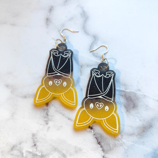 Bat (Upside Down) Earrings - Black/Yellow