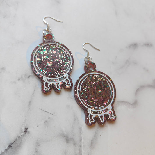 Magical Crystal Ball Earrings - Dark Red Sparkles