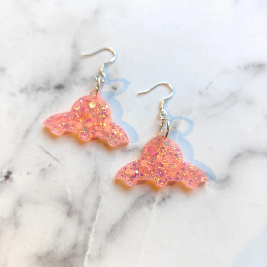 UFO Earrings - Neon Pink Sparkles