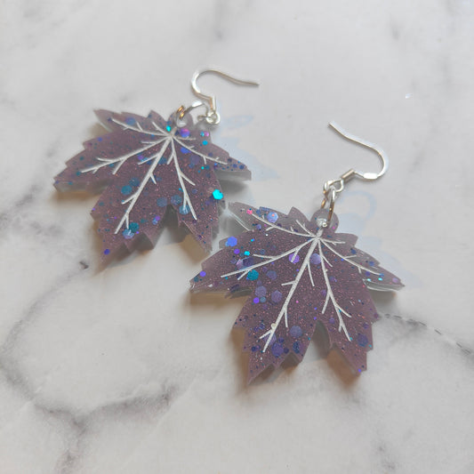 Autumn Leaf Earrings - Purple Sparkle