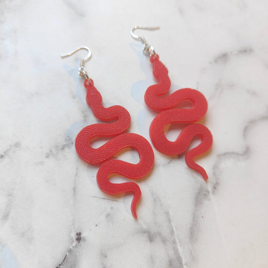 Snake (Large) Earrings - Red