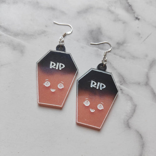 Coffin Kawaii Earrings - Pink/Black