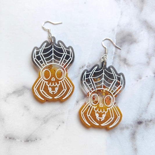 Spider Skull Earrings - Black/Gold
