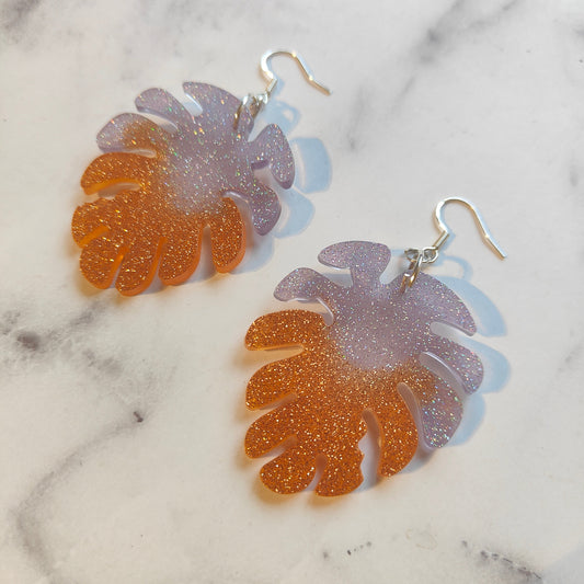 Monstera Leaf (Large) Earring - Glitter Halloween