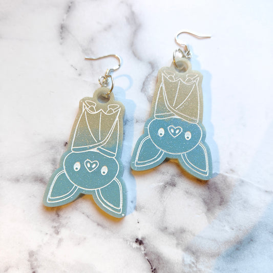 Bat (Upside Down) Earrings - Blue/Green